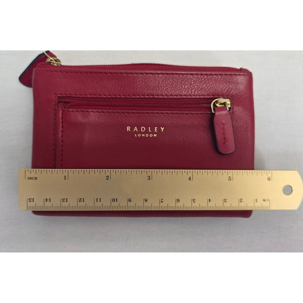 Radley London Red Leather Bifold Wallet Dalmatian Dot Print Zip Pocket - Picture 4 of 16